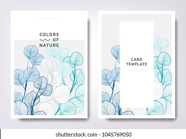 Floral greeting/invitation card template design, hand drawn leaves, minimalist pastel style