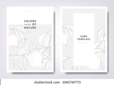 Floral greeting/invitation card template design, hand drawn peach fruits and leaves, minimalist pastel style - Shutterstock ID 1045769773