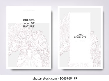 Floral greeting/invitation card template design, hand drawn Iris and Petite Jenny flowers, minimalist pastel style