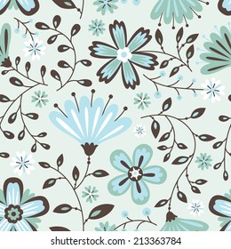 Floral grey abstract seamless pattern