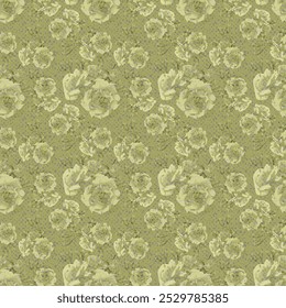 Floral, grey roses blue seamless pattern. Seamless vector pattern of twigs with rosebuds. Seamless vector pattern of rose twigs with buds. Sprigs of roses with buds. Rosebuds.