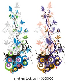 Floral grunge background in two color variations. Check my portfolio for more of this series as well as thousands of other great vector items.