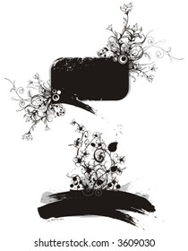 Floral grunge frame series. A set of two black frames with floral, ornamental and grunge details.