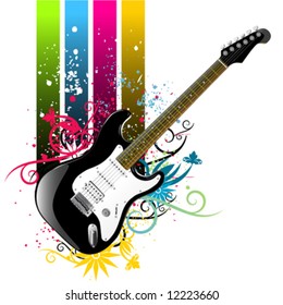 floral grunge guitar vector