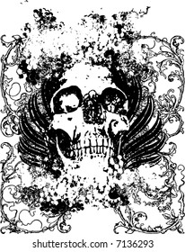 Floral grunge skull vector illustration