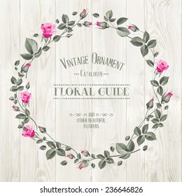 Floral Guide Print over gray wooden texture. Vector illustration.