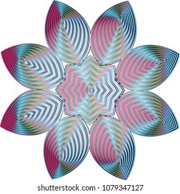 Floral guilloche rosette with deep-toned offset striped contrasting gradient colors and a smooth satin finish.