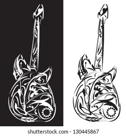 Floral guitar background in white and black colors