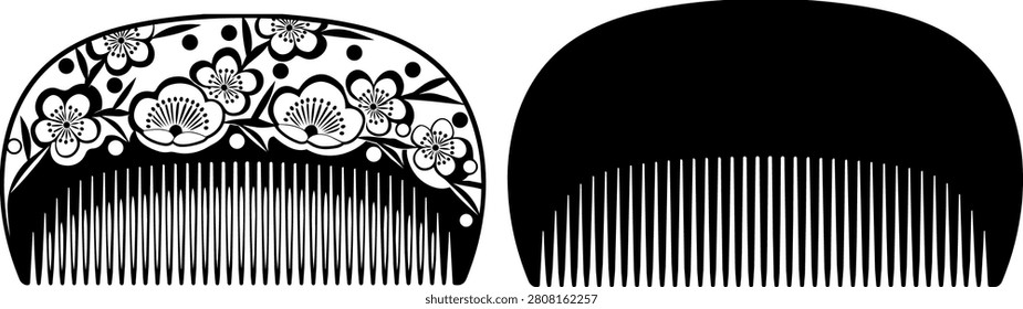 Floral hair comb illustration with solid black comb vector