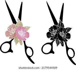 Floral Hair Stylist. Floral scissors black and colors style svg