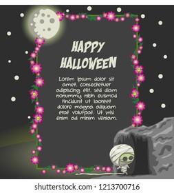 The floral Halloween frame with cute and funny halloween character