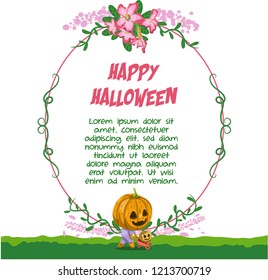 The floral Halloween frame with cute and funny halloween character