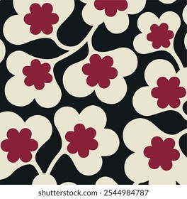 Floral hand drawing composition.Modern geometric flower pattern. Retro Scandinavian style.
