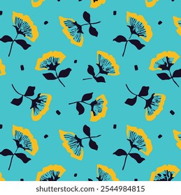 Floral hand drawing composition.Modern geometric flower pattern. Retro Scandinavian style.