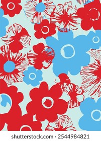 Floral hand drawing composition.Modern geometric flower pattern. Retro Scandinavian style.