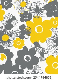Floral hand drawing composition.Modern geometric flower pattern. Retro Scandinavian style.