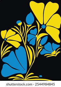Composición floral del dibujo de la mano. Modelo geométrico moderno de la flor. Estilo escandinavo retro.