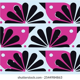 Floral hand drawing composition.Modern geometric flower pattern. Retro Scandinavian style.