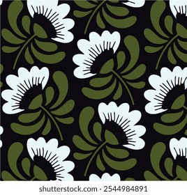 Floral hand drawing composition.Modern geometric flower pattern. Retro Scandinavian style.