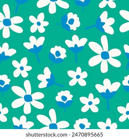  Floral Hand Drawing Cute Daisy Flowers Seamless Pattern