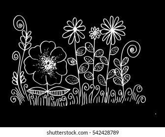 Floral hand drawing illustration. Decorative style black and white