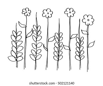 Floral hand drawing illustration.Decorative style black and white