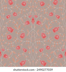 Floral hand drawn art nouveau pattern. Ogee repeat. Suitable for wallpaper, fabric, or other decorative purposes.
