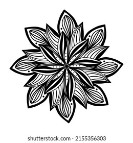 Blumen, handgezeichnete Ostermandala-Blumen im Doodle-Stil einzeln auf weißem Hintergrund. С Seite für Erwachsene und Kinder, Dekoration Kinderspielzimmer oder Grußkarte. Chrysanthemum, Lotus.