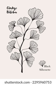 Floral hand drawn background. Botanical line art wallpaper with flowers. Hand drawn ginkgo biloba set, texture for banner, prints, wall art and home decor, wallpaper, decorative hand drawn flower