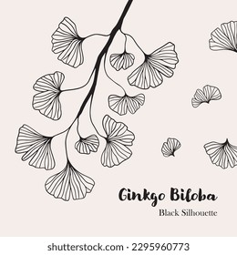 Floral hand drawn background. Botanical line art wallpaper with flowers. Hand drawn ginkgo biloba set, texture for banner, prints, wall art and home decor, wallpaper, decorative hand drawn flower