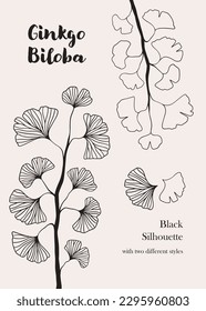 Floral hand drawn background. Botanical line art wallpaper with flowers. Hand drawn ginkgo biloba set, texture for banner, prints, wall art and home decor, wallpaper, decorative hand drawn flower