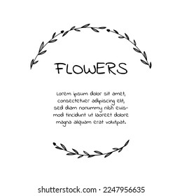 Floral hand drawn circle frame for your text. Outlined doodle round flowers and leaves. Blank for instagram post. Vector Illustration