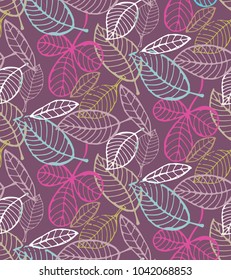 Floral hand drawn doodle background. Pattern with leaves