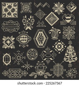 Floral hand drawn doodle colorful design elements on black 1. Vector illustration.