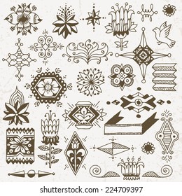 Floral hand drawn doodle design elements 2. Vector illustration.