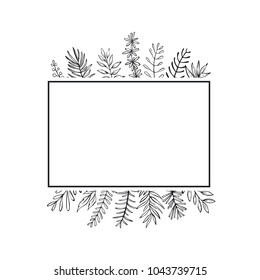 floral hand drawn farmhouse style outlined twigs branches frame border background with place for text