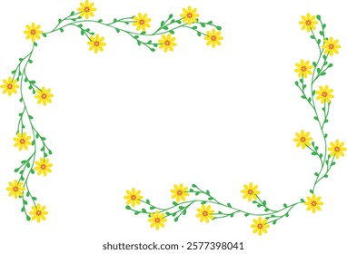 Floral hand drawn frame Isolated background Copy space for text Spring blank greeting card poster banner Wedding birthday mother's day women's day Cute template for children baby Yellow flowers