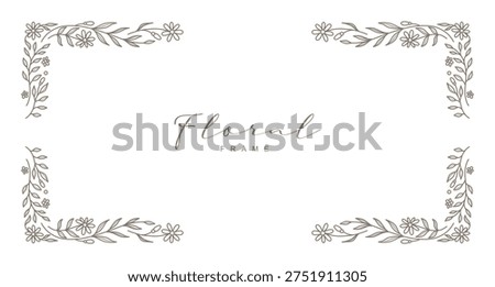 Floral hand drawn frame in a line style. Border with simple leaves, branches, and flowers. Vector design for card, wedding invitation, cover, banner, menu