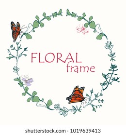 Floral hand drawn frame vector illustration