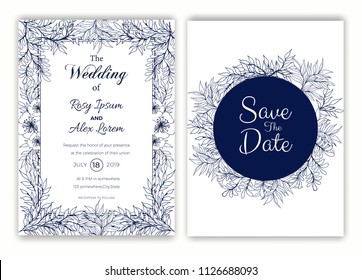 Floral hand drawn frame for a wedding invitation