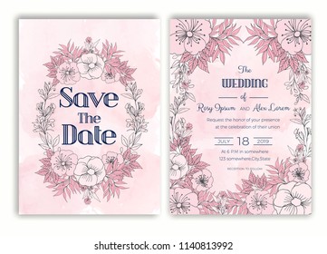 Floral hand drawn frame for a wedding invitation