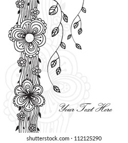 Floral hand drawn invitation card. Template design for card.