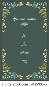 Floral hand drawn invitation with text. RSVP