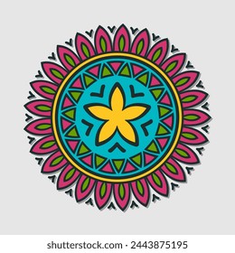 Floral hand drawn mandala isolated decorative element.