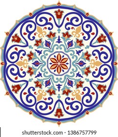 Floral hand drawn Mandala. Turkish motif. Round colorful floral ornament in traditional Oriental pattern. Isolated decorative element for card design, t-shirt print, ceramic tile.