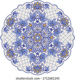 Floral hand drawn Mandala. Turkish motif. Round colorful floral ornament in traditional Oriental pattern. Isolated decorative element for card design, t-shirt print, ceramic tile.