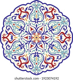 Floral hand drawn Mandala. Turkish motif. Round floral ornament in traditional Oriental pattern. Isolated decorative element for card design, t-shirt print, ceramic tile.