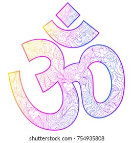 Floral hand drawn om symbol on white background.Vector illustration