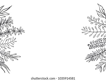 floral hand drawn outlined twigs branches sides frame background