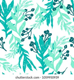 Floral Hand Drawn Pattern Background Illustration , Seamless Vector Pattern
